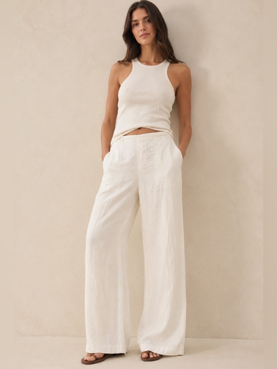 Anthropologie Faithfull The Brand Ottavio Linen Pants Eggshell White Size M Nwt